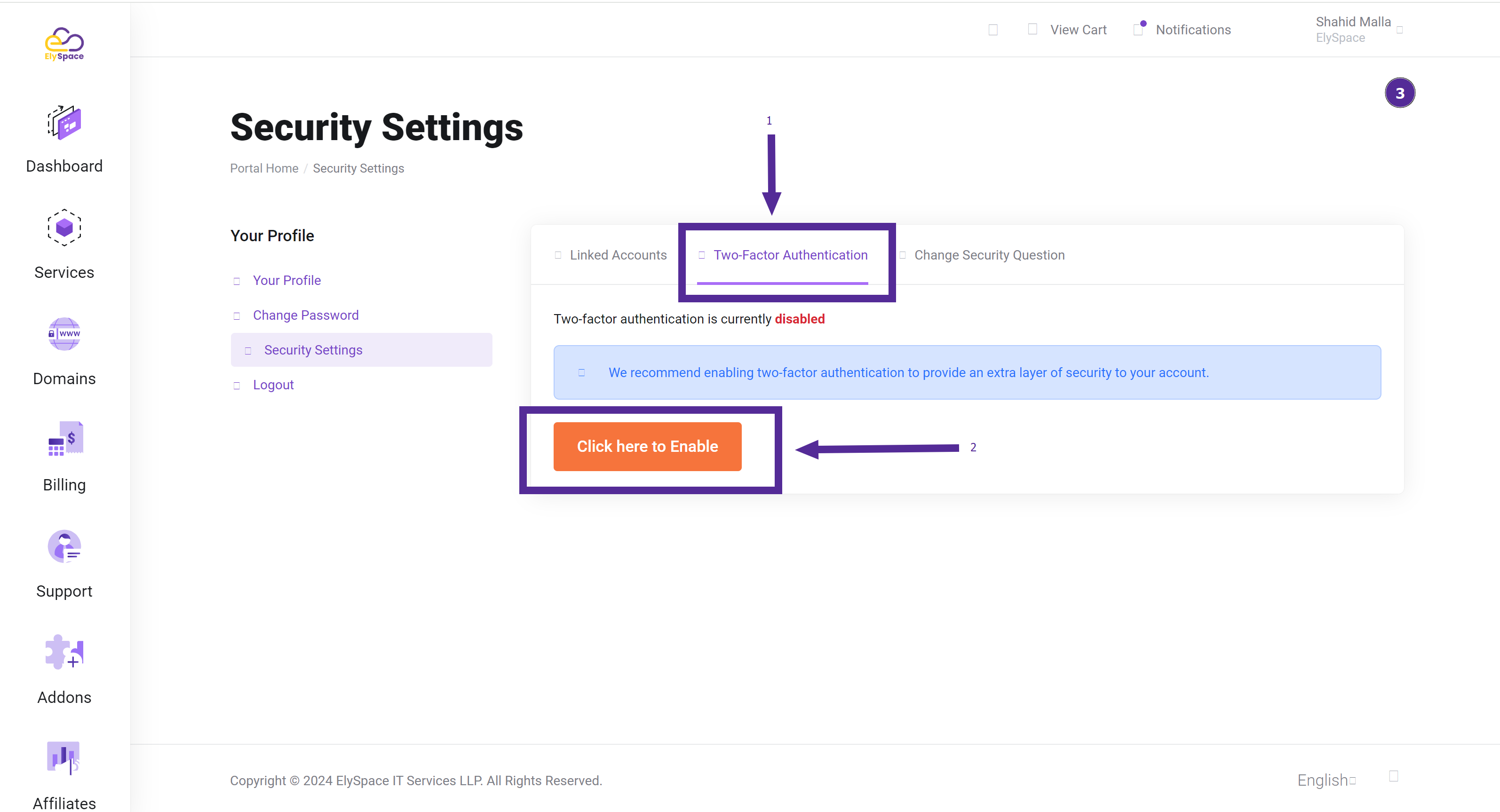 click on enable two-factor authentication