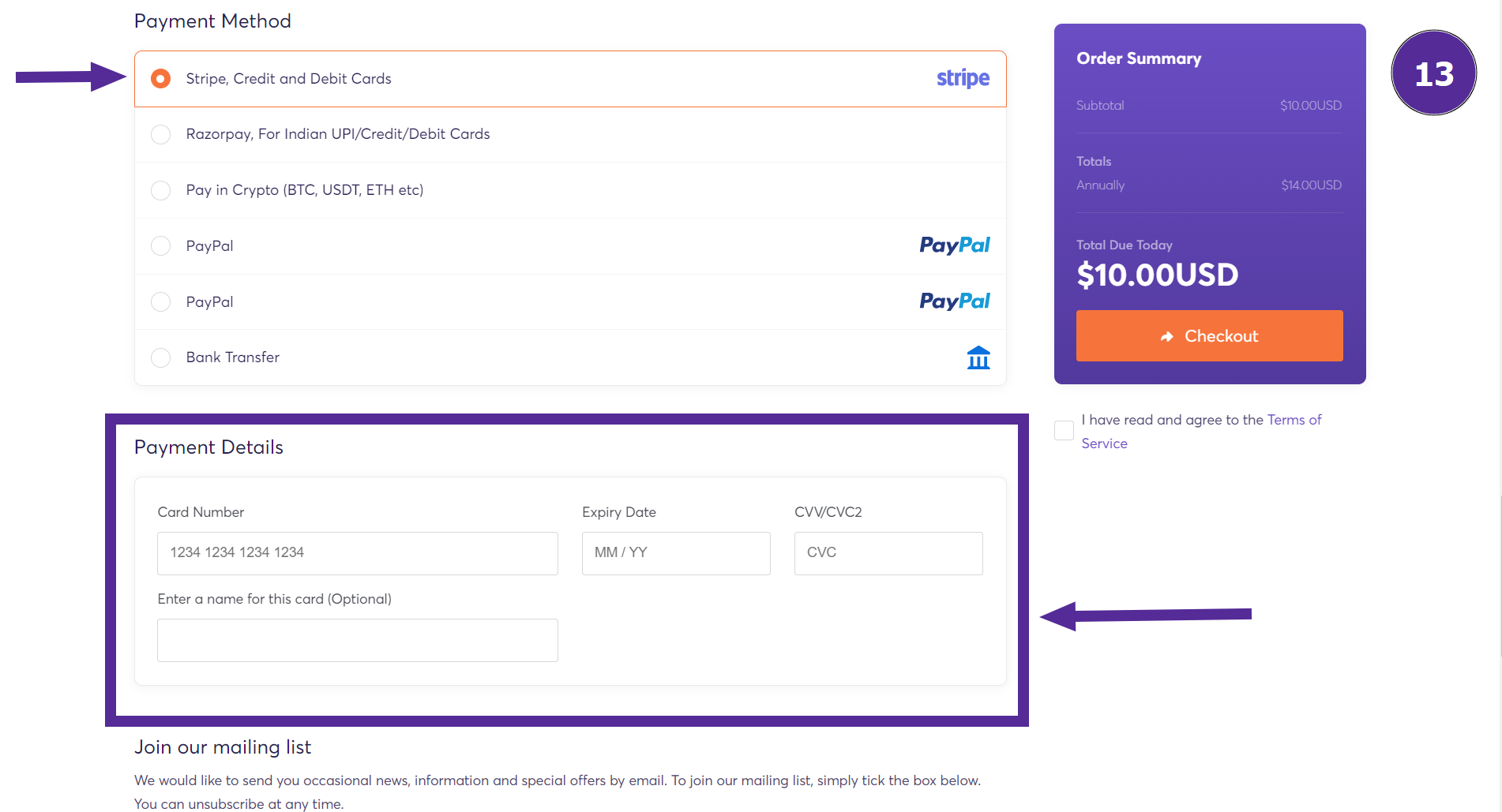 chose payment detail