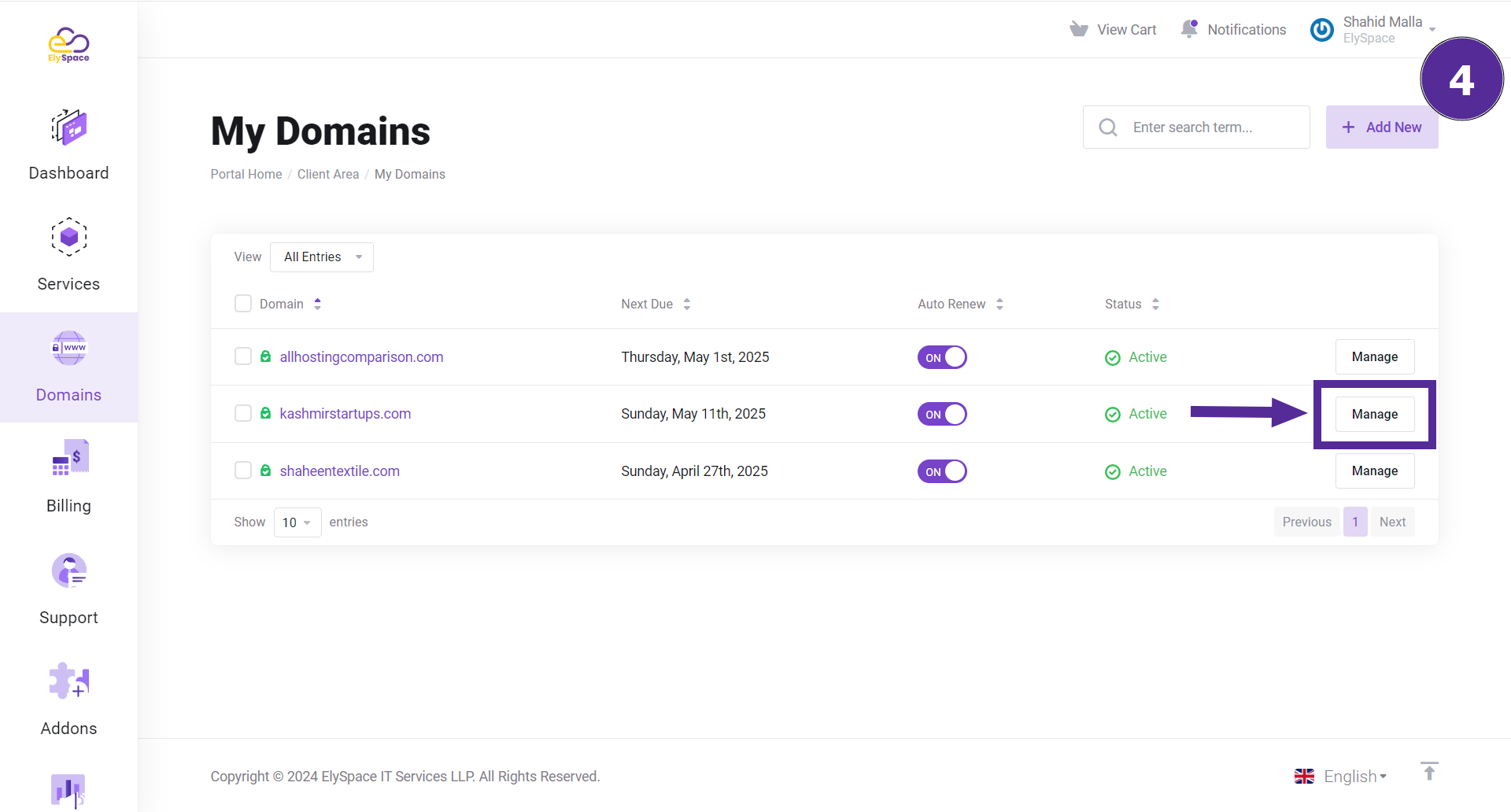 select domain to manage