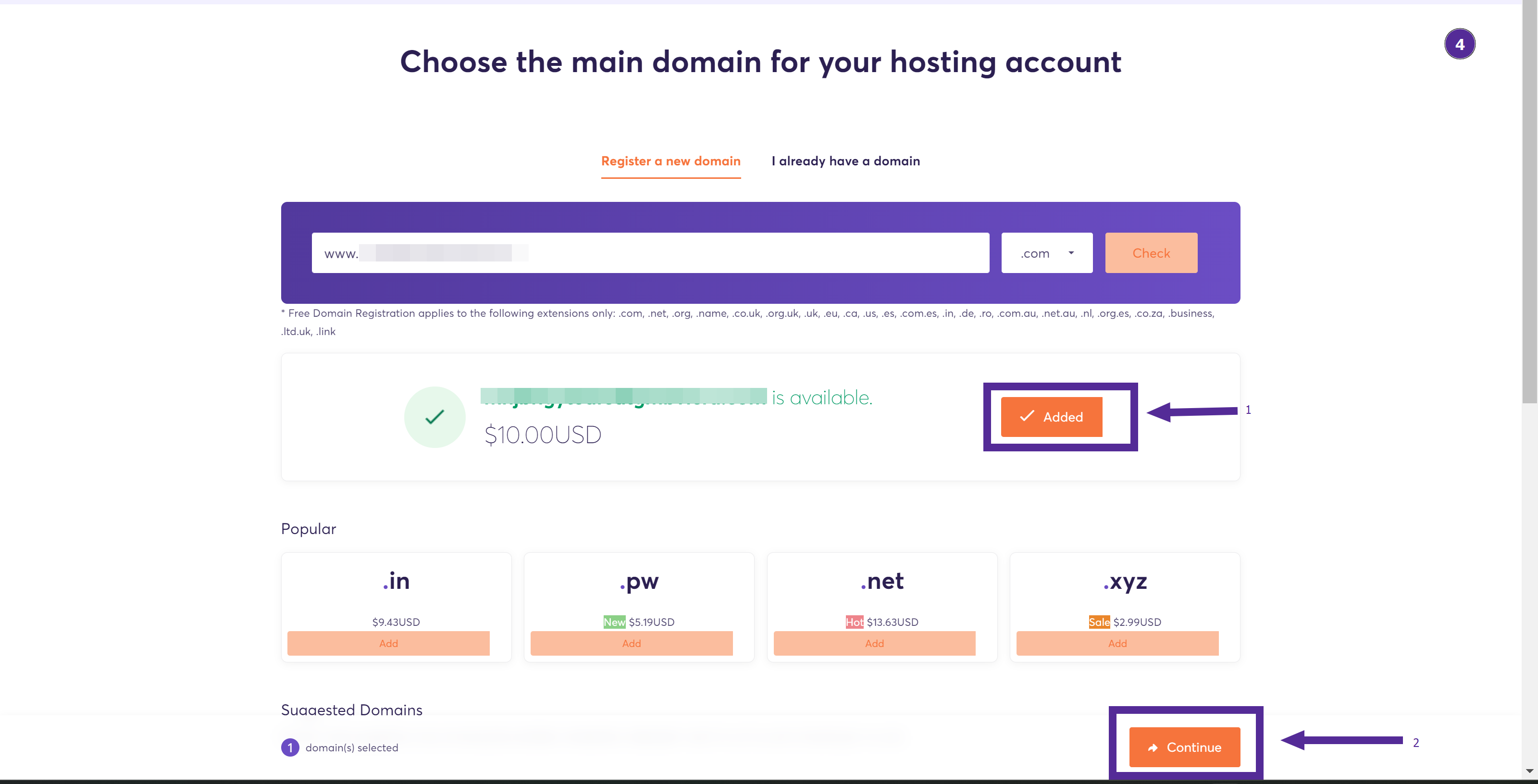 add your domain and clik on continue