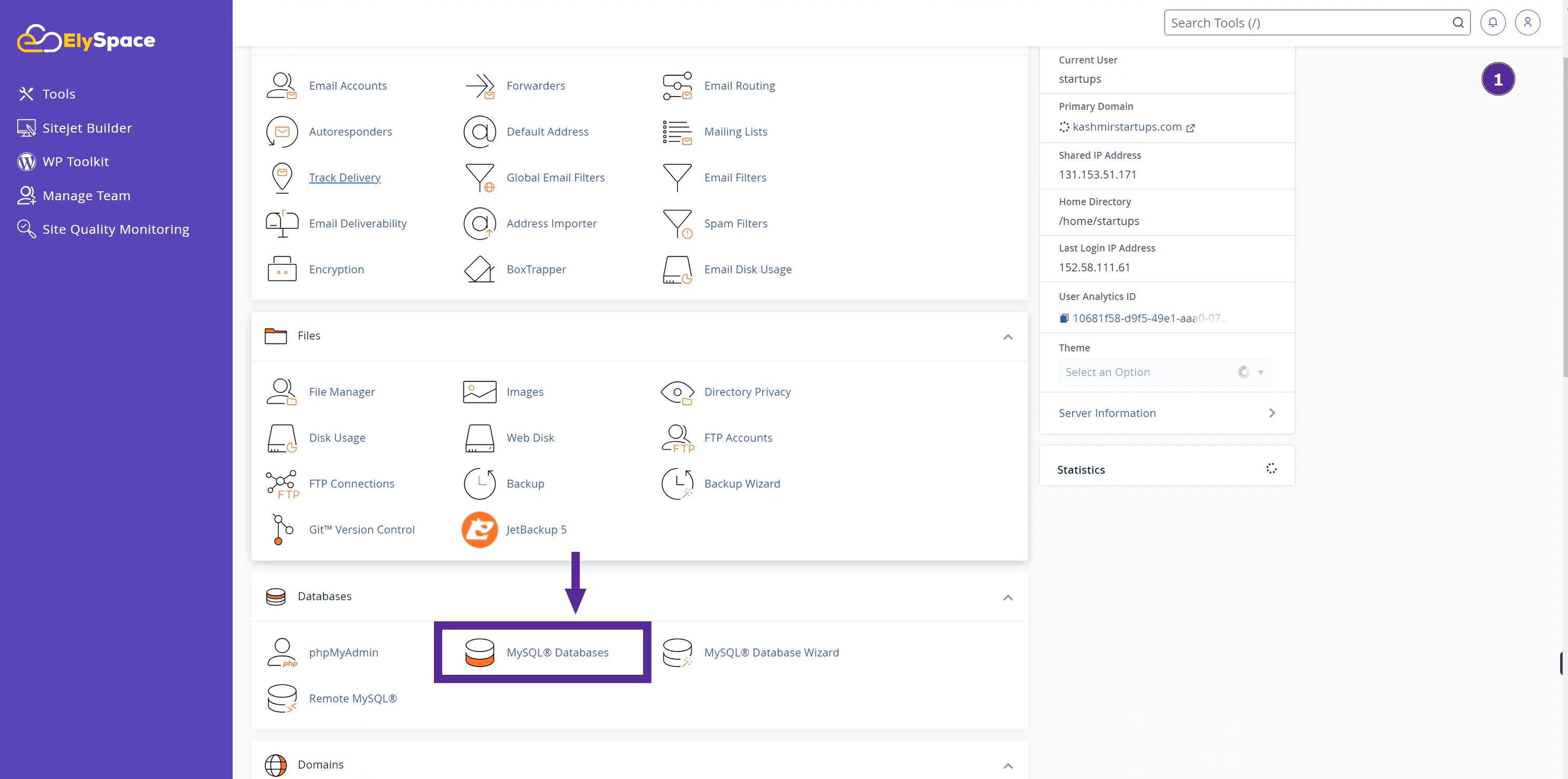 navigate to the mysql databases 