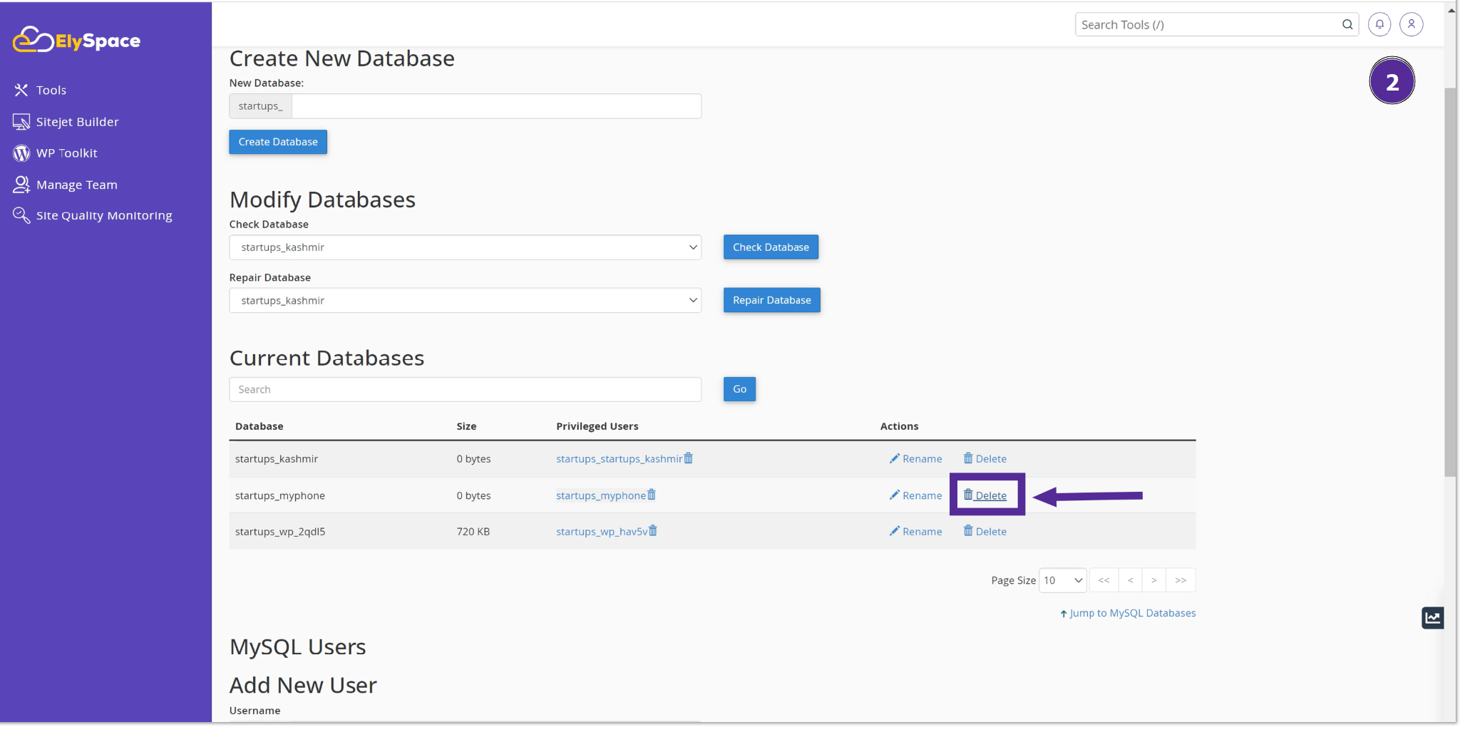 deleta the database 