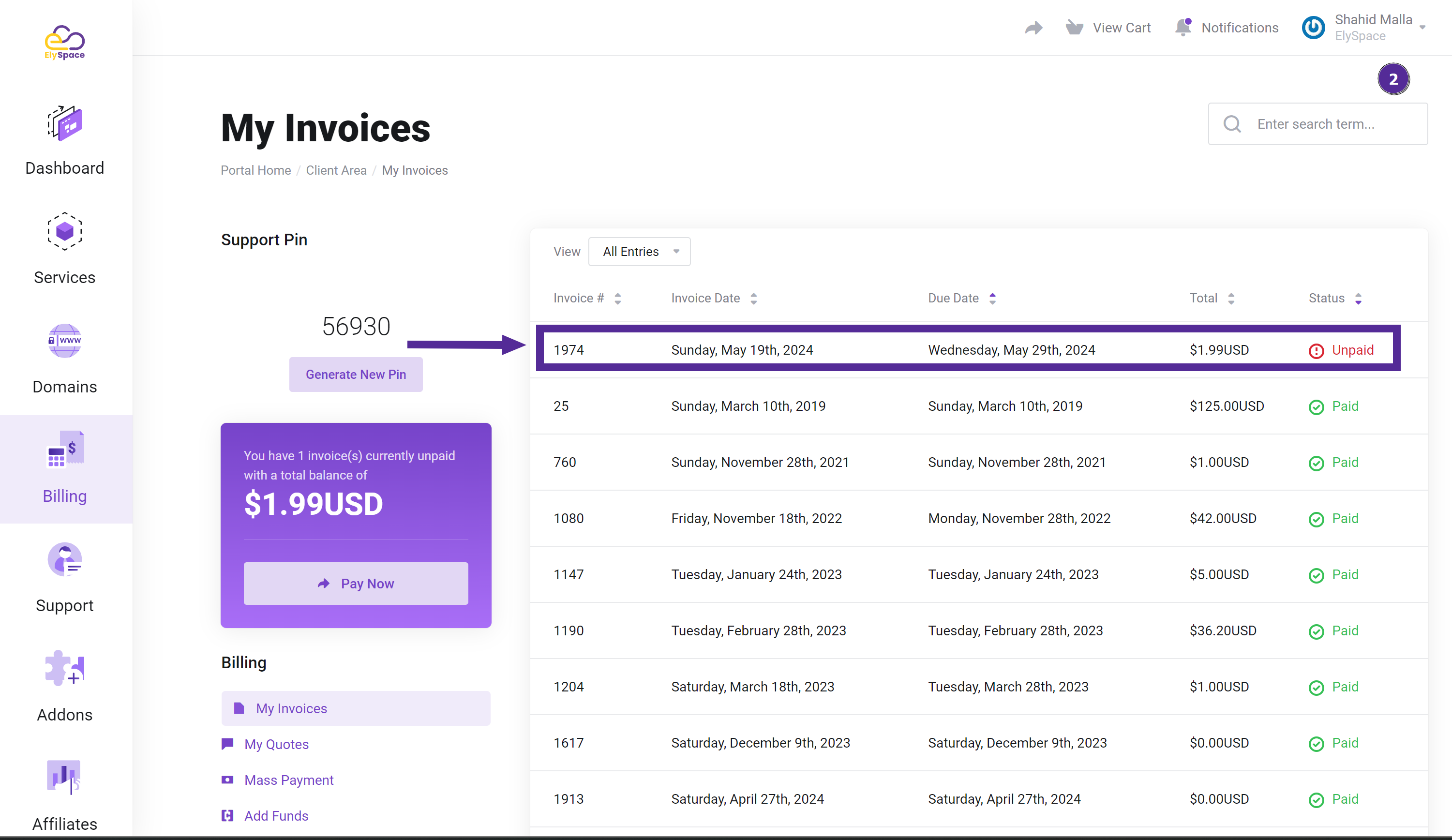 Choose Your Unpaid Invoice