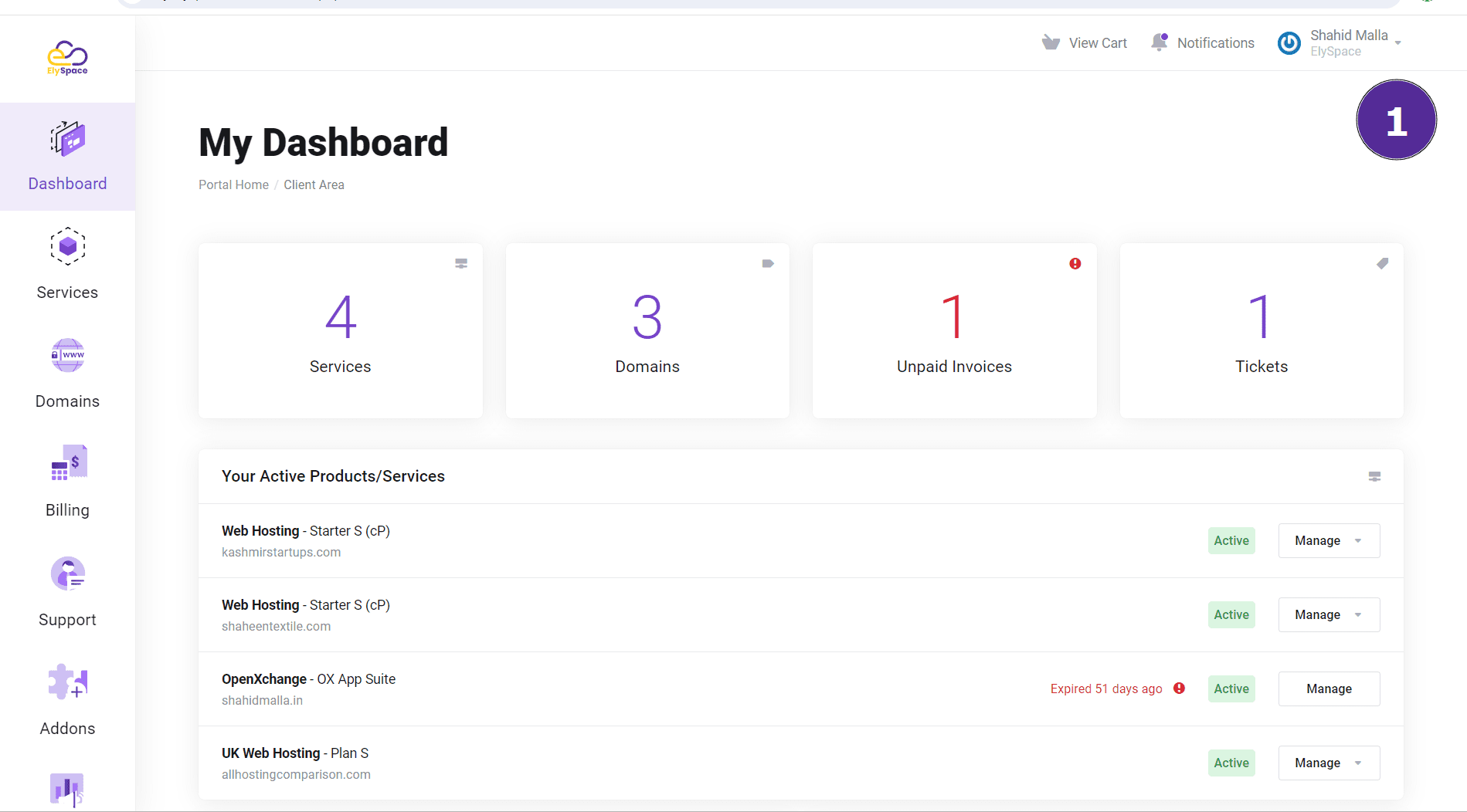 access the elyspace dashboard