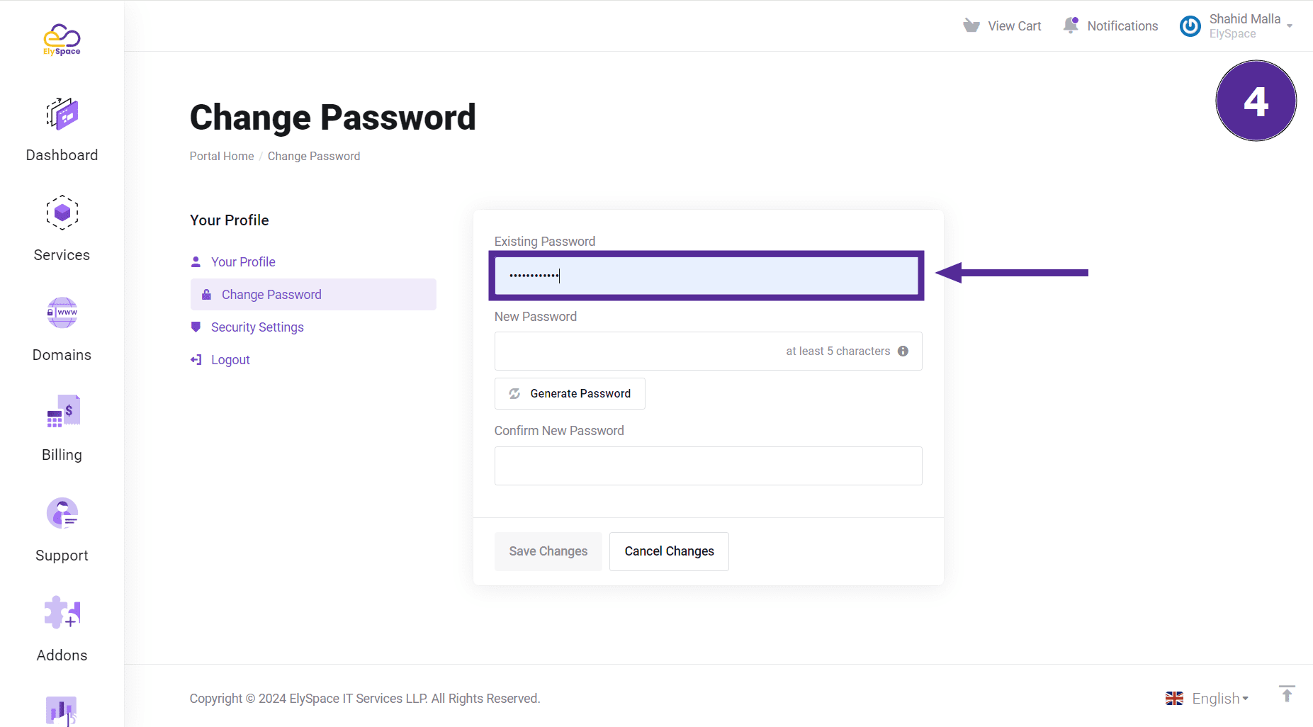 enter existing password