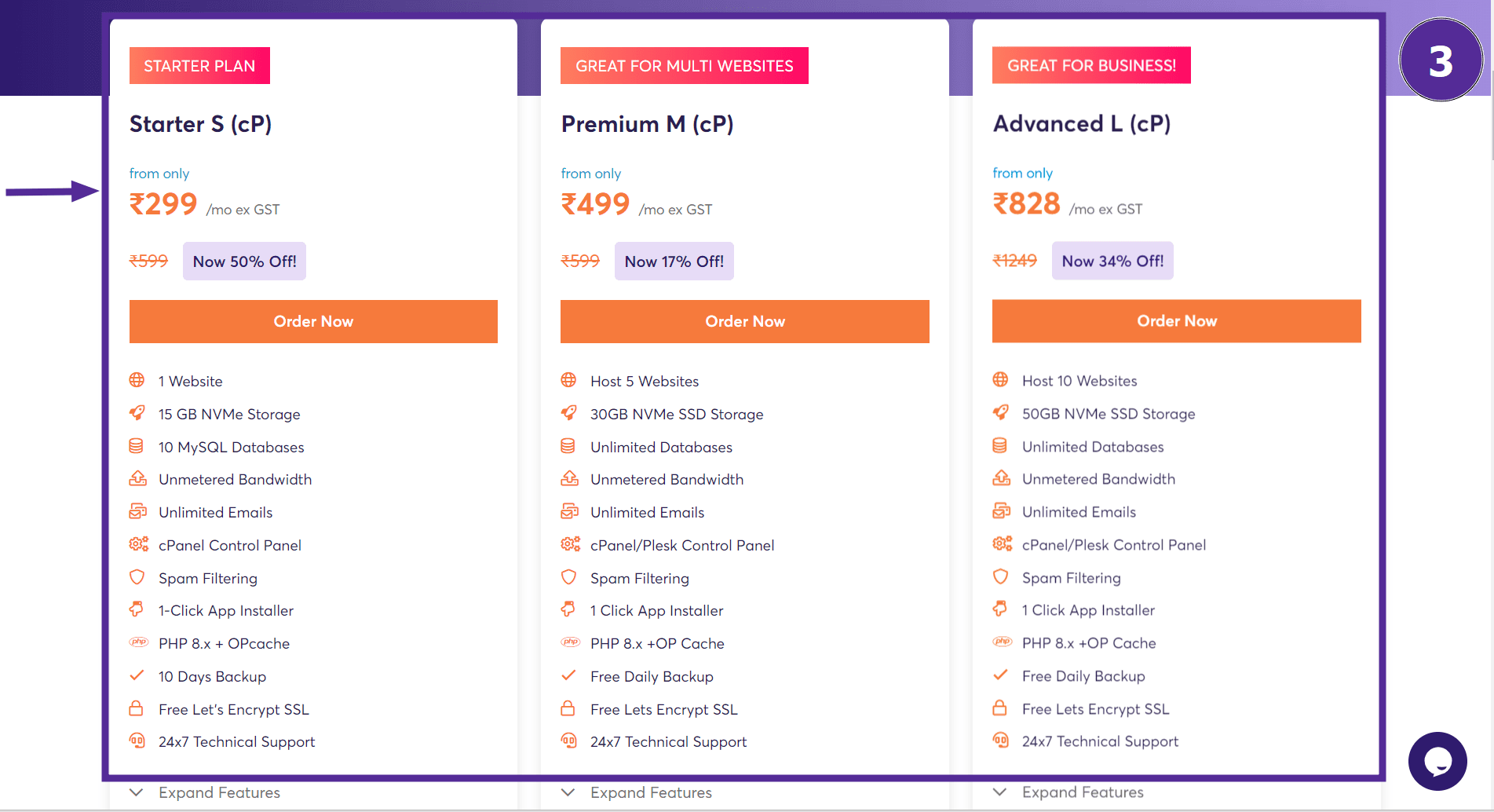 select a web hsoting plans